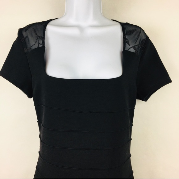 Vintage Peep Bodycon Little Black Cocktail Dress size Large Sheer Back Beading - Picture 2 of 13